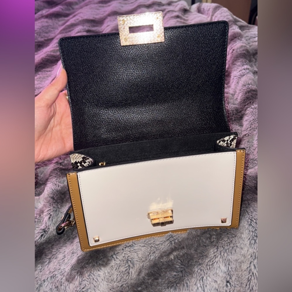 Aldo Black, White & Tan Crossbody Bag with Snake-Trim - Picture 8 of 9